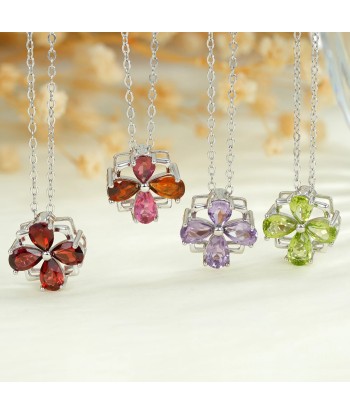 Sterling Silver 925 Natural Purple Amethyst Peridot Garnet Tourmaline Necklace for Women du meilleur 