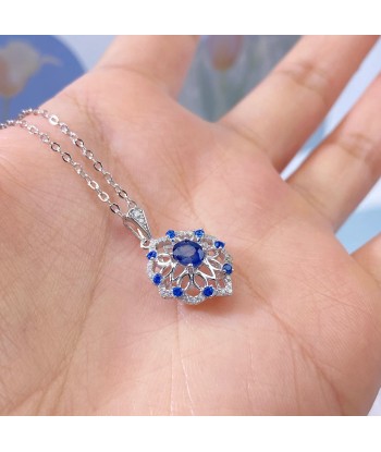 925 Sterling Silver Sapphire Flower Pendant Necklace for Women une grave pollution 