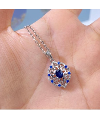 925 Sterling Silver Sapphire Flower Pendant Necklace for Women une grave pollution 