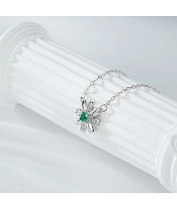 925 Sterling Silver Emerald Chrysanthemum Pendant Necklace for Women de technologie