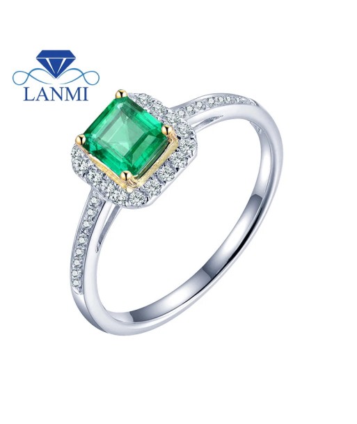 18K White Gold Emerald Cut Emerald Ring for Women Pour