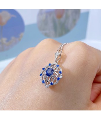 925 Sterling Silver Sapphire Flower Pendant Necklace for Women une grave pollution 