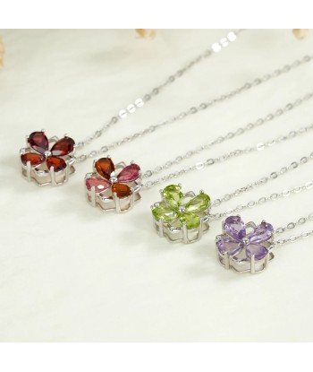 Sterling Silver 925 Natural Purple Amethyst Peridot Garnet Tourmaline Necklace for Women du meilleur 