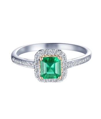 18K White Gold Emerald Cut Emerald Ring for Women Pour