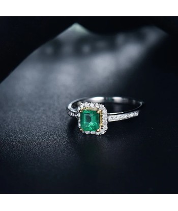 18K White Gold Emerald Cut Emerald Ring for Women Pour