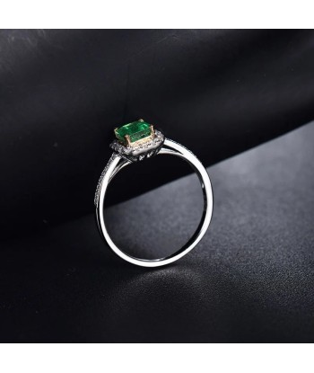 18K White Gold Emerald Cut Emerald Ring for Women Pour