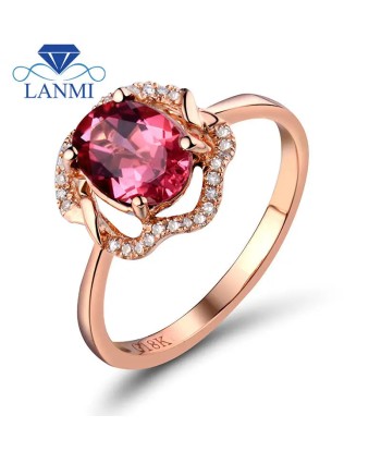 18k Rose Gold Pink Diamond Tourmaline Oval Cut Ring for Women pour bénéficier 