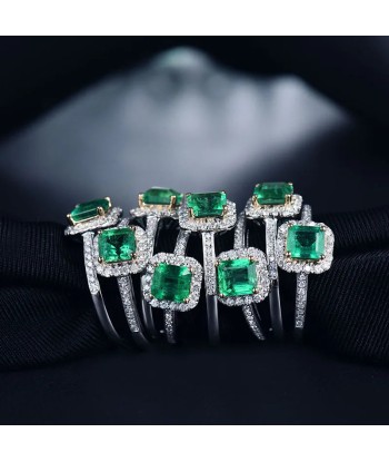 18K White Gold Emerald Cut Emerald Ring for Women Pour