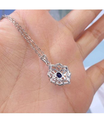 925 Sterling Silver Sapphire Flower Pendant Necklace for Women une grave pollution 