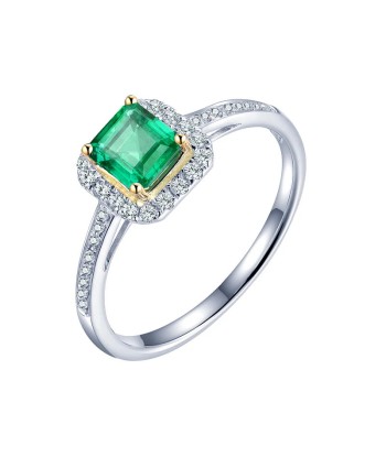 18K White Gold Emerald Cut Emerald Ring for Women Pour