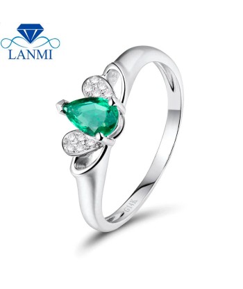 14K White Gold Green Pear Emerald Diamonds Ring for Women Venez acheter