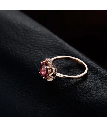 18k Rose Gold Pink Diamond Tourmaline Oval Cut Ring for Women pour bénéficier 