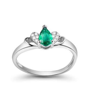 14K White Gold Green Pear Emerald Diamonds Ring for Women Venez acheter