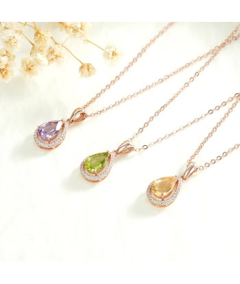 925 Sterling Silver Water Drop Amethyst Peridot Citrine Pendant Necklace for Women hantent personnes