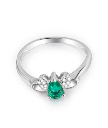 14K White Gold Green Pear Emerald Diamonds Ring for Women Venez acheter