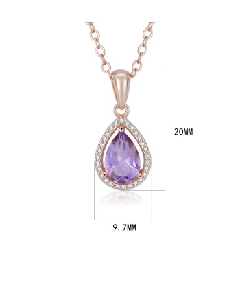 925 Sterling Silver Water Drop Amethyst Peridot Citrine Pendant Necklace for Women hantent personnes