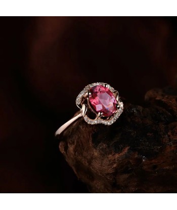 18k Rose Gold Pink Diamond Tourmaline Oval Cut Ring for Women pour bénéficier 