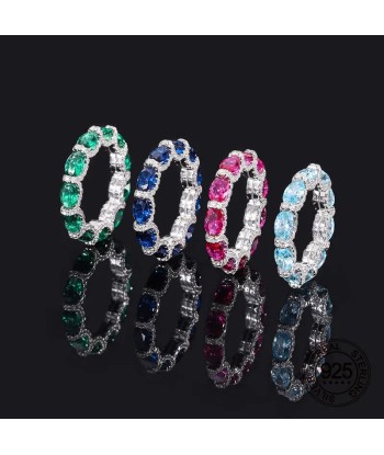 925 Sterling Silver Emerald Aquamarine Ruby Sapphire Zircon Eternity Band Ring for Women pour bénéficier 