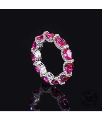 925 Sterling Silver Emerald Aquamarine Ruby Sapphire Zircon Eternity Band Ring for Women pour bénéficier 