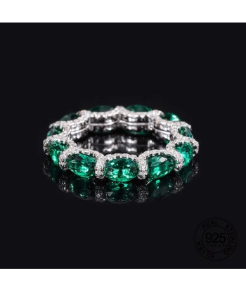 925 Sterling Silver Emerald Aquamarine Ruby Sapphire Zircon Eternity Band Ring for Women pour bénéficier 