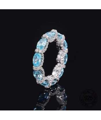 925 Sterling Silver Emerald Aquamarine Ruby Sapphire Zircon Eternity Band Ring for Women pour bénéficier 