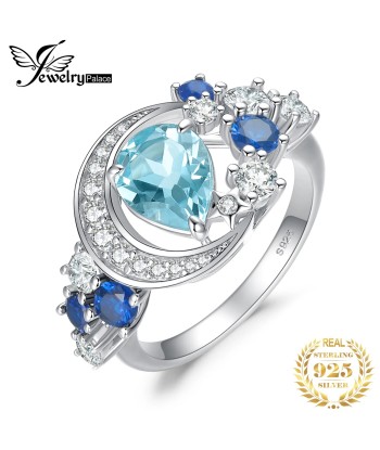 925 Sterling Silver Sky Blue Topaz Sapphire Statement Ring for Woman basket pas cher