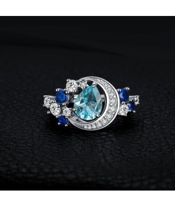 925 Sterling Silver Sky Blue Topaz Sapphire Statement Ring for Woman basket pas cher