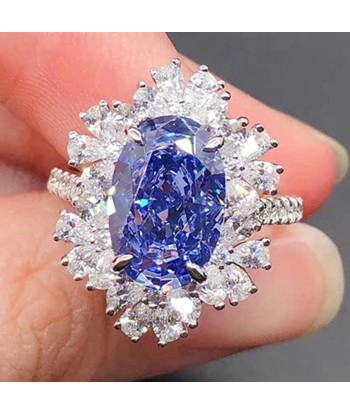 Sterling Silver 4.5 Ctw Oval Sapphire and Diamond Engagement Ring for Women Venez acheter