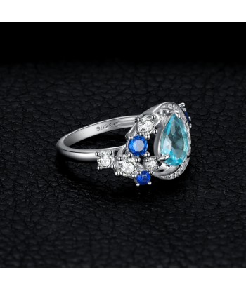 925 Sterling Silver Sky Blue Topaz Sapphire Statement Ring for Woman basket pas cher