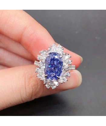 Sterling Silver 4.5 Ctw Oval Sapphire and Diamond Engagement Ring for Women Venez acheter