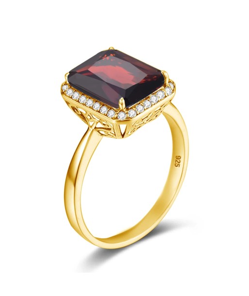 Silver Gold-Plated Garnet Rectangle Ring for Women Fin de série