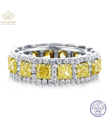 Sterling Silver Cushion Cut Fancy Yellow Sapphire and Moissanite Diamond Ring for Women Amélioration de cerveau avec