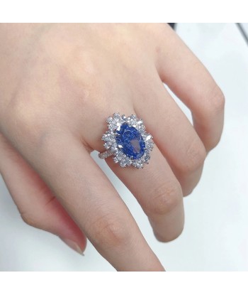 Sterling Silver 4.5 Ctw Oval Sapphire and Diamond Engagement Ring for Women Venez acheter