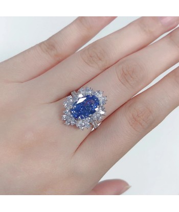 Sterling Silver 4.5 Ctw Oval Sapphire and Diamond Engagement Ring for Women Venez acheter