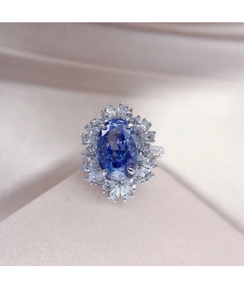 Sterling Silver 4.5 Ctw Oval Sapphire and Diamond Engagement Ring for Women Venez acheter