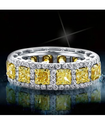 Sterling Silver Cushion Cut Fancy Yellow Sapphire and Moissanite Diamond Ring for Women Amélioration de cerveau avec