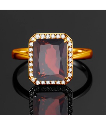 Silver Gold-Plated Garnet Rectangle Ring for Women Fin de série