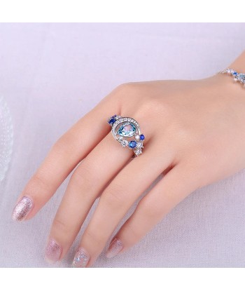 925 Sterling Silver Sky Blue Topaz Sapphire Statement Ring for Woman basket pas cher