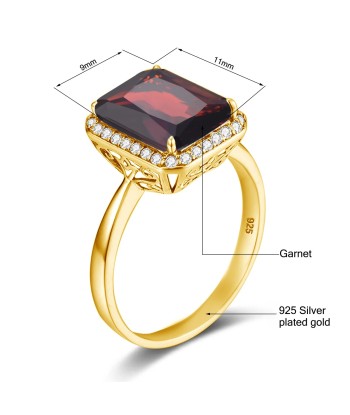 Silver Gold-Plated Garnet Rectangle Ring for Women Fin de série