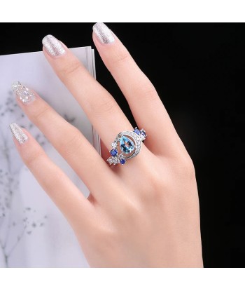 925 Sterling Silver Sky Blue Topaz Sapphire Statement Ring for Woman basket pas cher