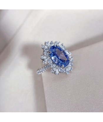 Sterling Silver 4.5 Ctw Oval Sapphire and Diamond Engagement Ring for Women Venez acheter