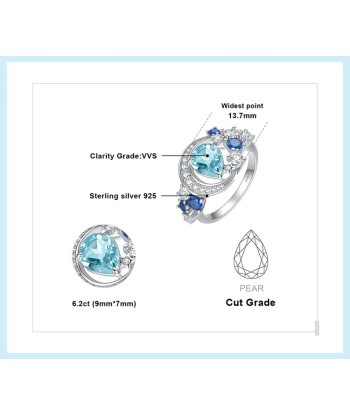 925 Sterling Silver Sky Blue Topaz Sapphire Statement Ring for Woman basket pas cher