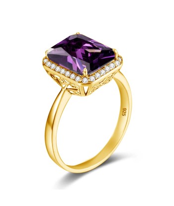 Silver Gold-Plated Garnet Rectangle Ring for Women Fin de série