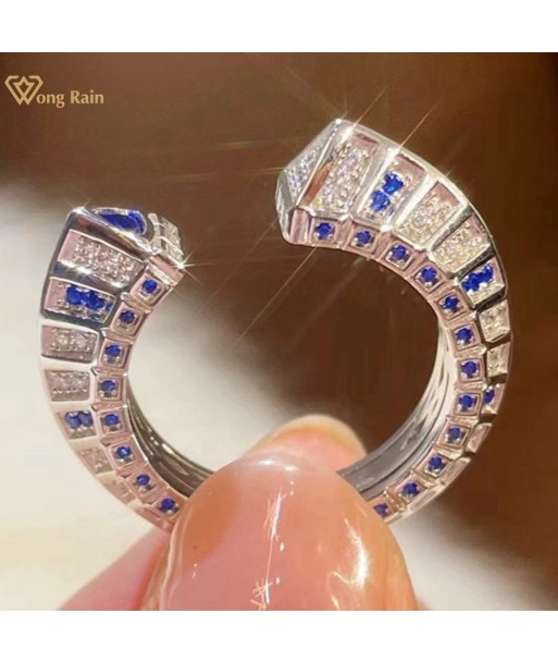 925 Sterling Silver Sapphire Diamond Open Ring for Women paiement sécurisé