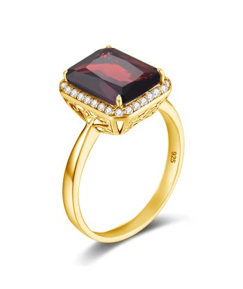 Silver Gold-Plated Garnet Rectangle Ring for Women Fin de série