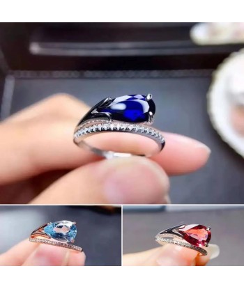 Sterling Silver Sapphire/Topaz/Tourmaline Drop Gemstone Ring for Women s'inspire de l'anatomie humaine