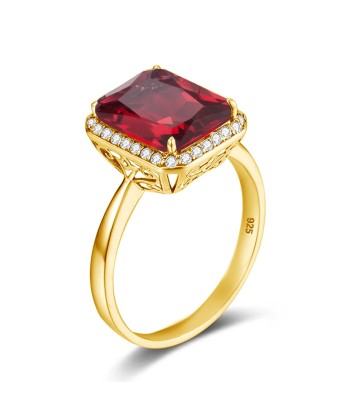 Silver Gold-Plated Garnet Rectangle Ring for Women Fin de série