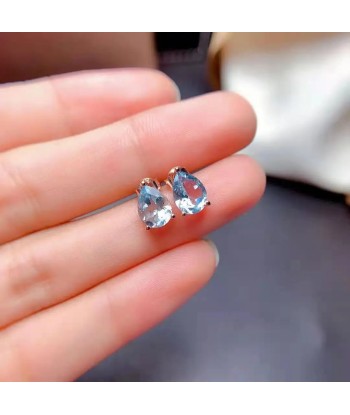 Sterling Silver Aquamarine Stud Earrings For Women JUSQU'A -70%! 