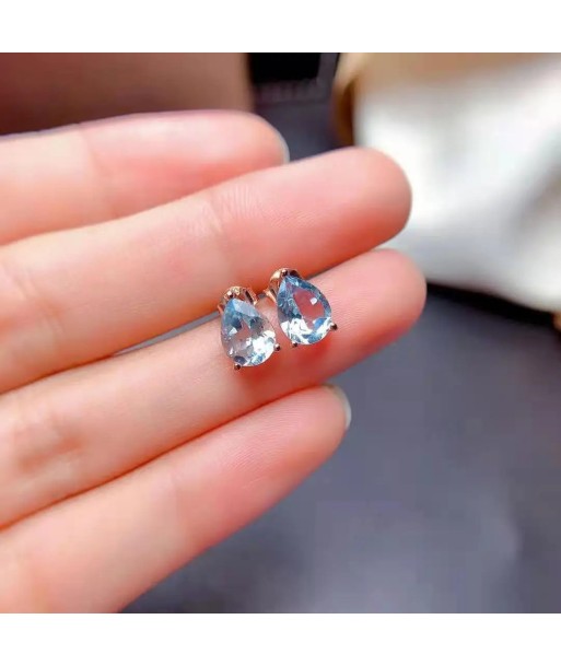 Sterling Silver Aquamarine Stud Earrings For Women JUSQU'A -70%! 