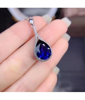 Sterling Silver Natural Sapphire Drop Pendant Necklace Set for Women Les êtres humains sont 